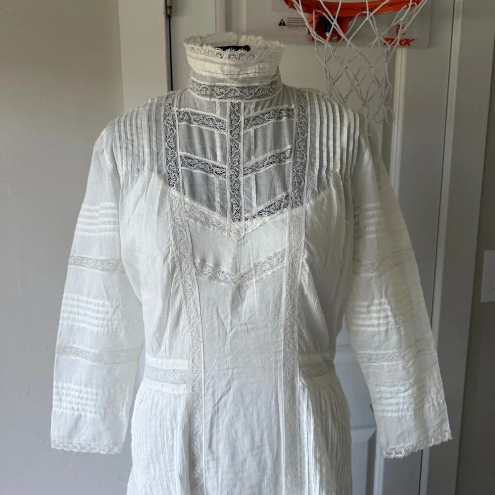 Polo Ralph Lauren Cream Lace Pintuck Edwardian Maxi Dress Vintage Style Size 4 - Picture 2 of 16